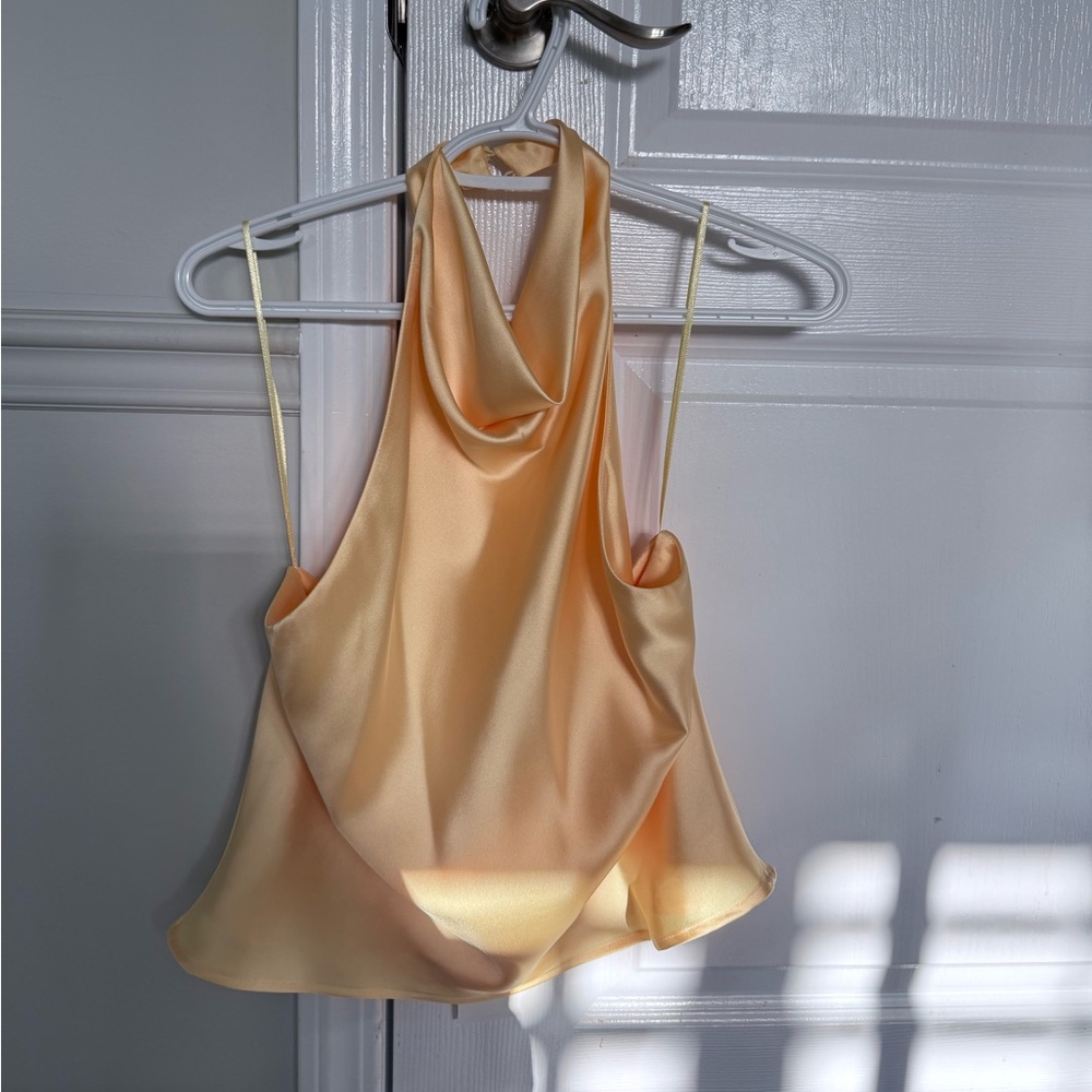 Zara Light Yellow Satin Halter Top - Picture 1 of 3